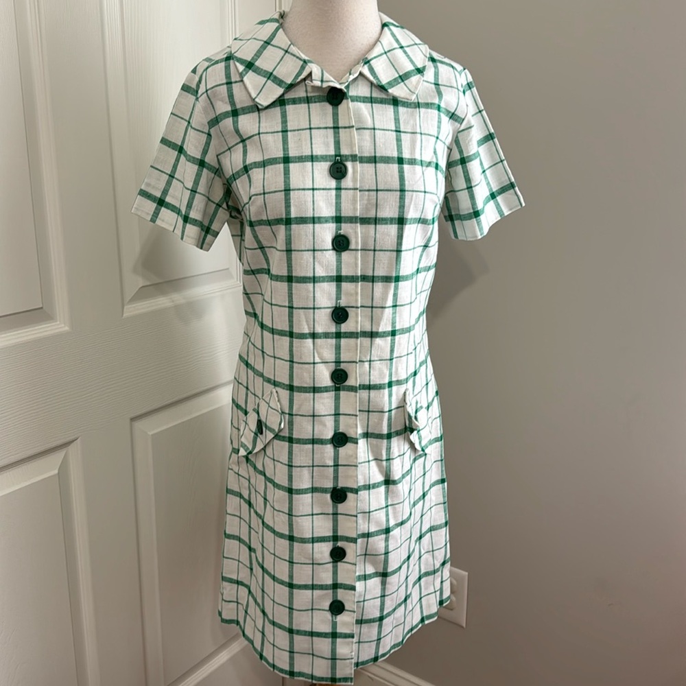 Country Miss vintage green and white short sleeve dress, size 14 (runs smaller)